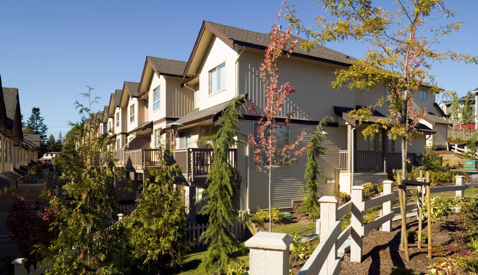 Row of townhomes and exterior garden